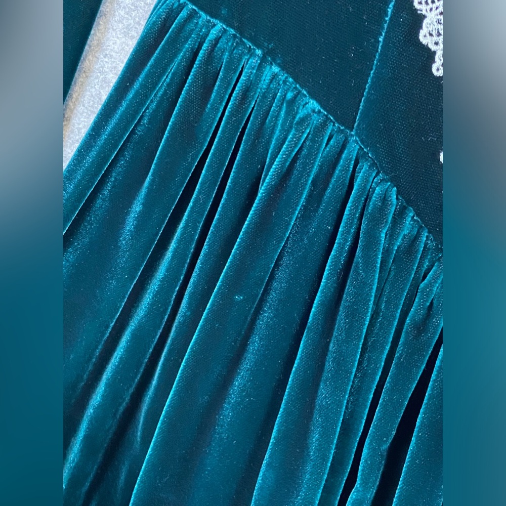 Jessica McClintok Vintage Velvet Lace and Beaded Dress 4 Green 80’s Petticoat - Picture 5 of 12